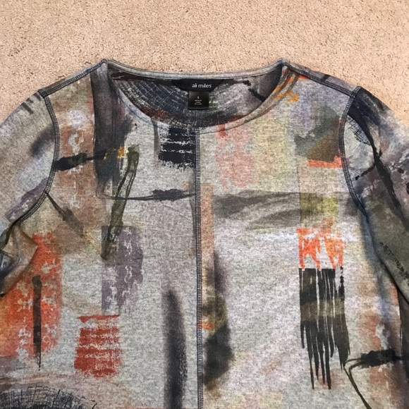 Ali Miles Casual Top Womens Small Grey Artistic Print Pocket Brushed Fleece - Picture 5 of 10